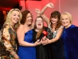 656456-00 : ©Lionel Heap : 2016 A Question of Brains Charity Evening in Aid of Steps : Quiz champions 2016, Steps 'R' Us=Foxes..... event host Anne Davies (left) and Rosemary Conley CBE (right) with winning team representatives, Trish Mabbott, Megan Taylor and Indila Simandi.